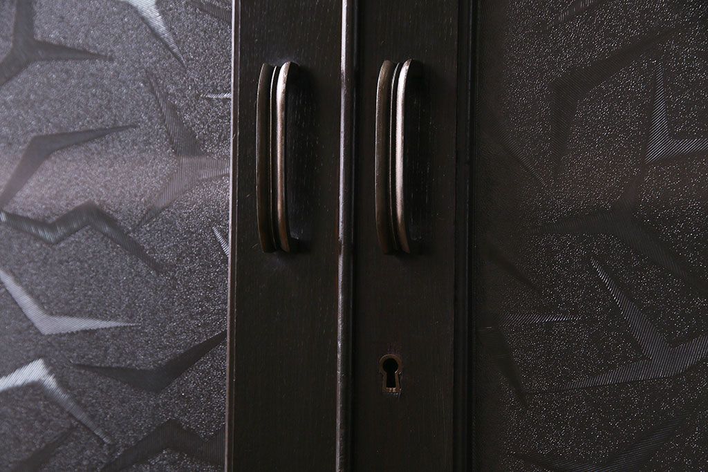 レトロ家具　昭和期　レトロなガラスが魅力のブックケース(本箱、キャビネット)(R-030357)