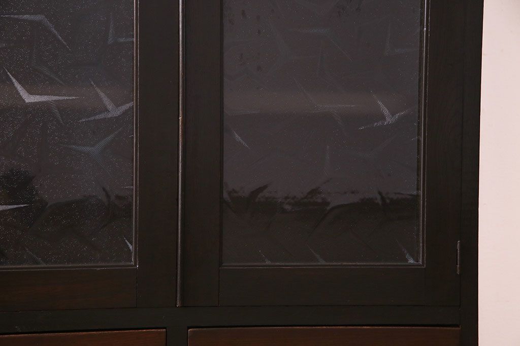 レトロ家具　昭和期　レトロなガラスが魅力のブックケース(本箱、キャビネット)(R-030357)