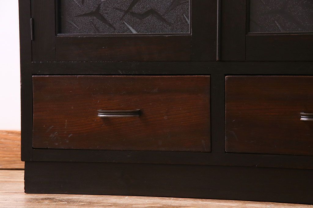 レトロ家具　昭和期　レトロなガラスが魅力のブックケース(本箱、キャビネット)(R-030357)