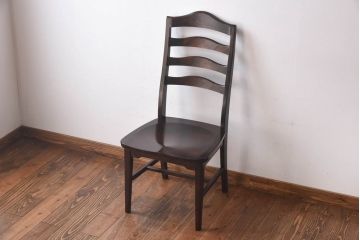 中古　北海道民芸家具　HM645　ゆったりとした座り心地のラダーバックチェア(ダイニングチェア、椅子)(3)(R-030364)
