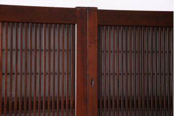 昭和レトロ　板ガラス裏障子留め　花模様ガラス　レトロスタイルの演出におすすめの格子ガラス戸2枚セット(引き戸、ガラス帯戸)(R-030371)