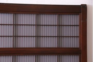 昭和レトロ　板ガラス裏障子留め　花模様ガラス　レトロスタイルの演出におすすめの格子ガラス戸2枚セット(引き戸、ガラス帯戸)(R-030371)