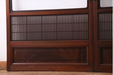 昭和レトロ　板ガラス裏障子留め　花模様ガラス　レトロスタイルの演出におすすめの格子ガラス戸2枚セット(引き戸、ガラス帯戸)(R-030371)