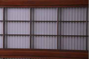 昭和レトロ　板ガラス裏障子留め　花模様ガラス　レトロスタイルの演出におすすめの格子ガラス戸2枚セット(引き戸、ガラス帯戸)(R-030371)