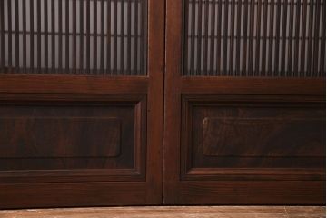 昭和レトロ　板ガラス裏障子留め　花模様ガラス　レトロスタイルの演出におすすめの格子ガラス戸2枚セット(ガラス帯戸、引き戸)(1)(R-030376)