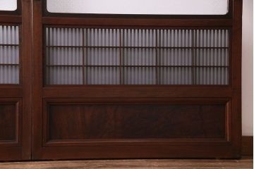 昭和レトロ　板ガラス裏障子留め　花模様ガラス　レトロスタイルの演出におすすめの格子ガラス戸2枚セット(ガラス帯戸、引き戸)(1)(R-030376)