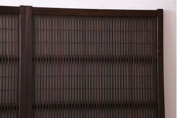 昭和レトロ　板ガラス裏障子留め　細かな桟が繊細な雰囲気漂う格子ガラス戸2枚セット(引き戸、ガラス帯戸)(R-030382)
