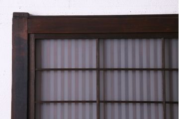 昭和レトロ　板ガラス裏障子留め　細かな桟が繊細な雰囲気漂う格子ガラス戸2枚セット(引き戸、ガラス帯戸)(R-030382)