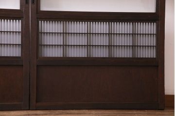 昭和レトロ　板ガラス裏障子留め　細かな桟が繊細な雰囲気漂う格子ガラス戸2枚セット(引き戸、ガラス帯戸)(R-030382)