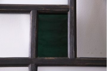 大正ロマン　ペイント　色ガラス シックな雰囲気漂うガラス戸2枚セット(引き戸)(R-030383)