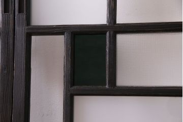 大正ロマン　ペイント　色ガラス シックな雰囲気漂うガラス戸2枚セット(引き戸)(R-030383)