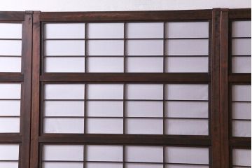 昭和初期　裏障子付き　縦桟が上品でモダンな印象の帯格子戸4枚セット(引き戸、建具)(R-030384)