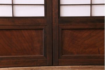 昭和初期　裏障子付き　縦桟が上品でモダンな印象の帯格子戸4枚セット(引き戸、建具)(R-030384)