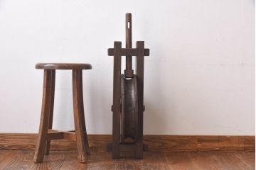 アンティーク雑貨　和製アンティーク　総ケヤキ材　古い木の風合いが味わい深い滑車(R-030386)