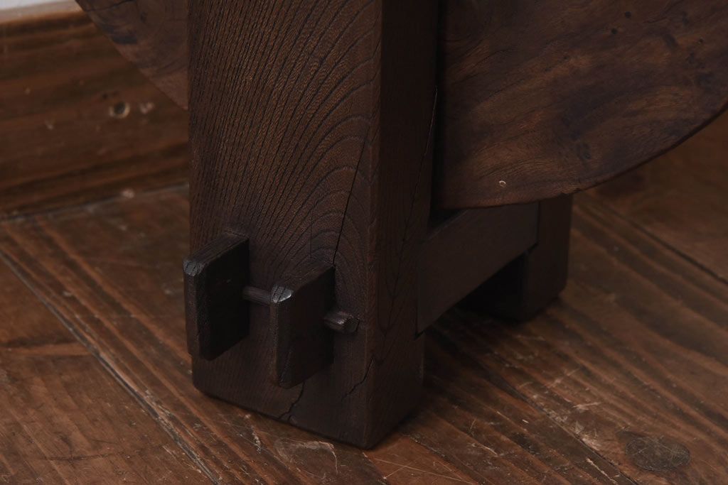 アンティーク雑貨　和製アンティーク　総ケヤキ材　古い木の風合いが味わい深い滑車(R-030386)