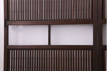 昭和初期　裏障子付き　和の繊細な雰囲気が漂う帯格子戸4枚セット(引き戸、ガラス戸)(R-030387)