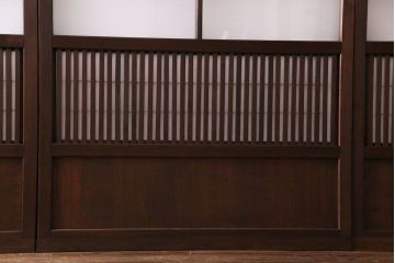 昭和初期　裏障子付き　和の繊細な雰囲気が漂う帯格子戸4枚セット(引き戸、ガラス戸)(R-030387)