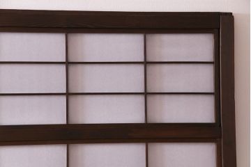 昭和初期　裏障子付き　和の繊細な雰囲気が漂う帯格子戸4枚セット(引き戸、ガラス戸)(R-030387)