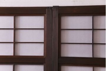 昭和初期　裏障子付き　和の繊細な雰囲気が漂う帯格子戸4枚セット(引き戸、ガラス戸)(R-030387)