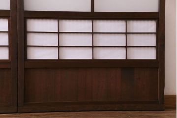 昭和初期　裏障子付き　和の繊細な雰囲気が漂う帯格子戸4枚セット(引き戸、ガラス戸)(R-030387)
