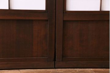 昭和初期　裏障子付き　和の繊細な雰囲気が漂う帯格子戸4枚セット(引き戸、ガラス戸)(R-030387)
