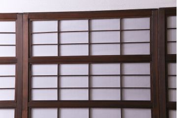 昭和初期　裏障子付き　和の繊細な雰囲気が漂う帯格子戸4枚セット(引き戸、ガラス戸)(R-030387)