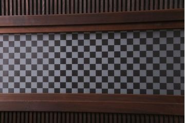 昭和初期　板ガラス裏障子留め　オリジナルガラス　市松模様のガラスがモダンな印象のガラス帯戸4枚セット(ガラス戸、引き戸、帯戸)(R-030389)