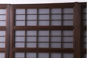 昭和初期　板ガラス裏障子留め　オリジナルガラス　市松模様のガラスがモダンな印象のガラス帯戸4枚セット(ガラス戸、引き戸、帯戸)(R-030389)