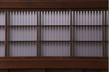 昭和初期　板ガラス裏障子留め　オリジナルガラス　市松模様のガラスがモダンな印象のガラス帯戸4枚セット(ガラス戸、引き戸、帯戸)(R-030389)