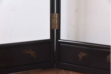 アンティーク雑貨　昭和初期　植物と蝶の絵があしらわれた二つ折り衣桁(着物掛け)(R-030401)
