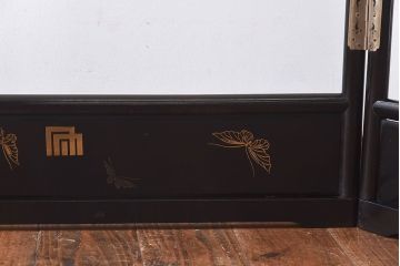アンティーク雑貨　昭和初期　植物と蝶の絵があしらわれた二つ折り衣桁(着物掛け)(R-030401)