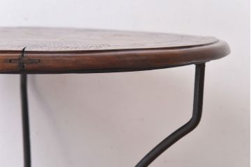 アンティーク家具　パーケットの天板がおしゃれなサイドテーブル(ラウンドテーブル、ガーデンテーブル)(2)(R-030410)