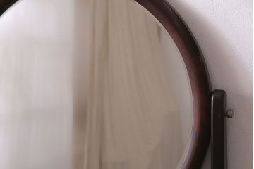中古美品　松本民芸家具　丸型一面鏡ドレッサー・南京小椅子セット(定価合わせて約45万円)(R-030415)