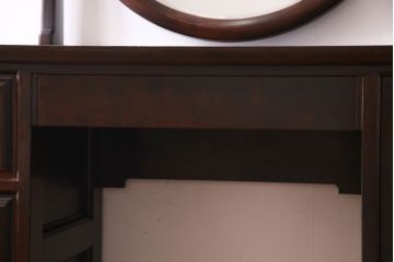 中古美品　松本民芸家具　丸型一面鏡ドレッサー・南京小椅子セット(定価合わせて約45万円)(R-030415)