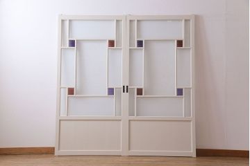 ラフジュ工房オリジナル　優しげで愛らしいカラーの引き戸(建具、ガラス戸)2枚セット