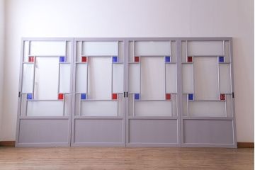 ペイント建具　色ガラス　淡いカラーに色ガラスが映えるガラス戸4枚セット(引き戸、建具)(R-030419)