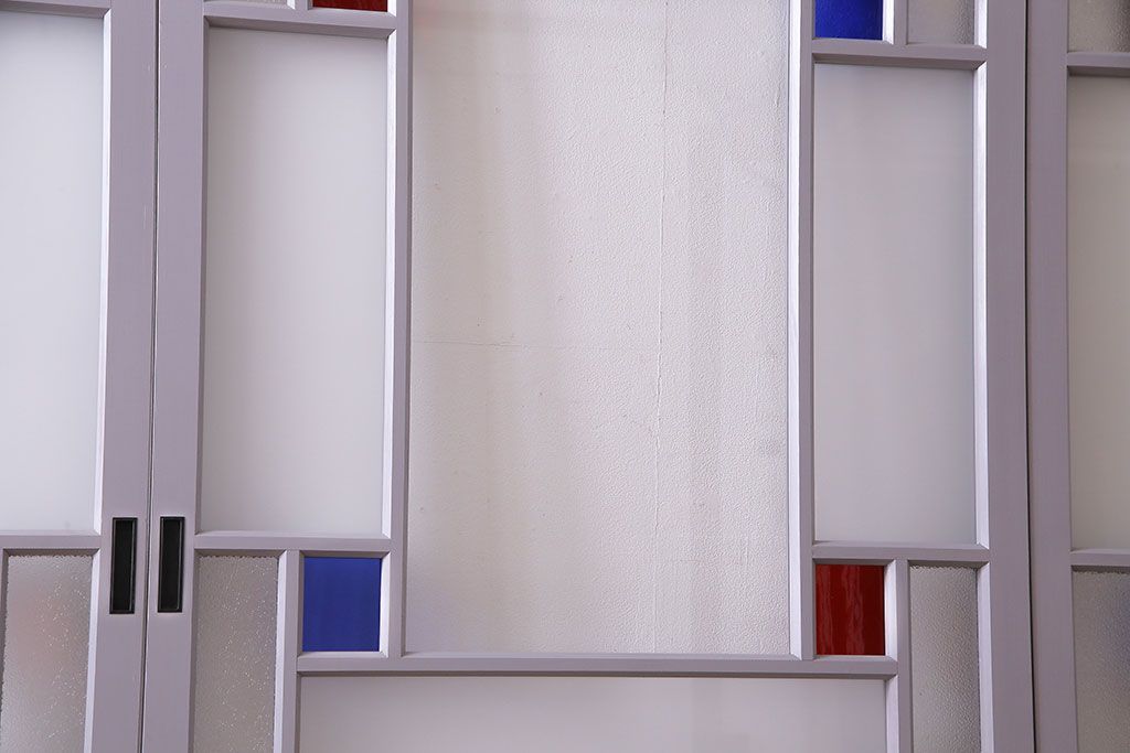 ペイント建具　色ガラス　淡いカラーに色ガラスが映えるガラス戸4枚セット(引き戸、建具)(R-030419)