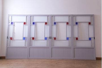 ペイント建具　色ガラス　淡いカラーに色ガラスが映えるガラス戸4枚セット(引き戸、建具)(R-030419)