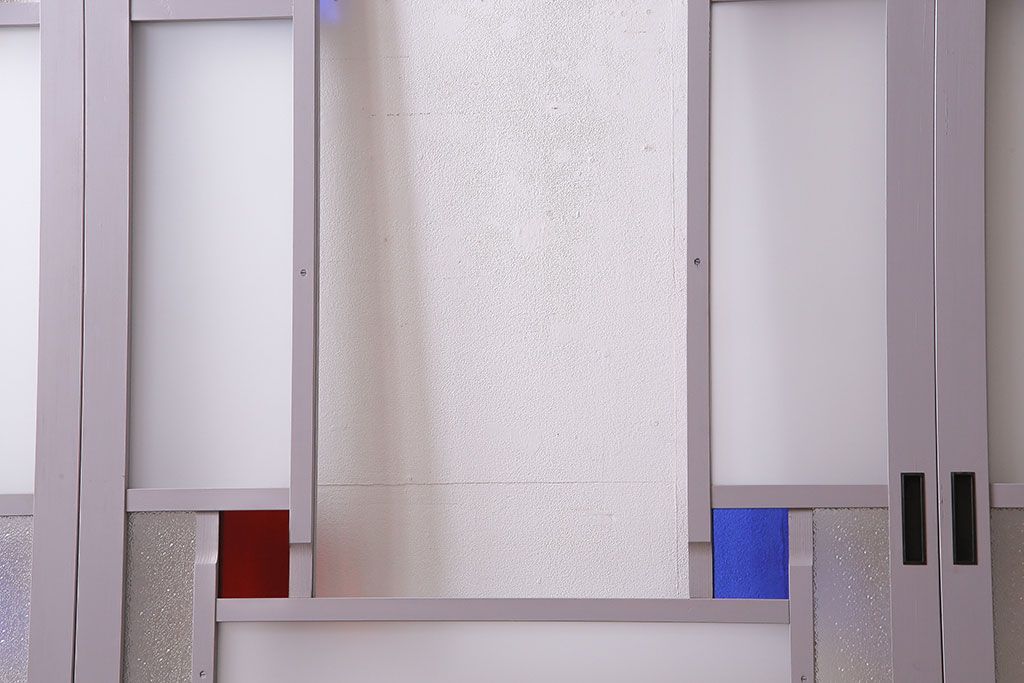 ペイント建具　色ガラス　淡いカラーに色ガラスが映えるガラス戸4枚セット(引き戸、建具)(R-030419)