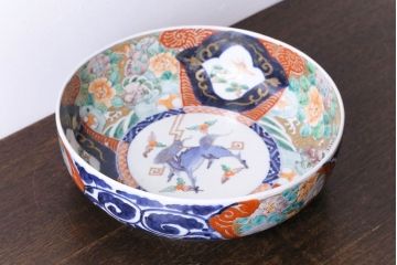 明治期　麒麟・獅子の図　色絵深鉢・大(深皿、和食器)