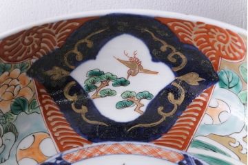明治期　麒麟・獅子の図　色絵深鉢・大(深皿、和食器)