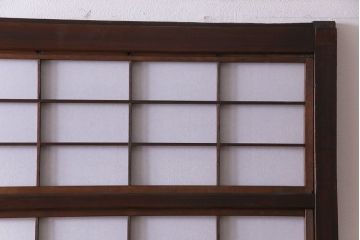昭和期　裏障子付き　組子モチーフのガラスがお洒落な格子戸2枚セット(ガラス帯戸、ガラス戸、引き戸、帯戸)(R-030430)