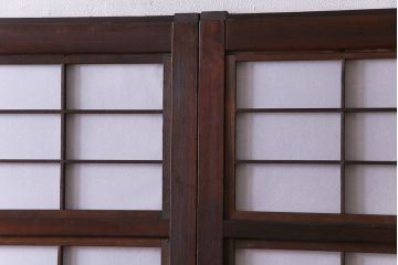 昭和期　裏障子付き　組子モチーフのガラスがお洒落な格子戸2枚セット(ガラス帯戸、ガラス戸、引き戸、帯戸)(R-030430)