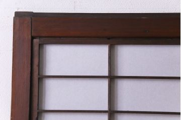 昭和期　裏障子付き　組子モチーフのガラスがお洒落な格子戸2枚セット(ガラス帯戸、ガラス戸、引き戸、帯戸)(R-030430)