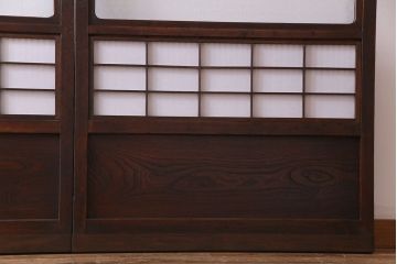 昭和期　裏障子付き　組子モチーフのガラスがお洒落な格子戸2枚セット(ガラス帯戸、ガラス戸、引き戸、帯戸)(R-030430)