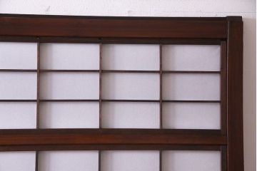 和製アンティーク　腰板ケヤキ材　細身の縦桟が美しい裏障子つき格子戸(仕切り戸、引き戸、建具)2枚組(R-030431)
