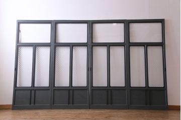 【W様ご成約品】ペイント家具　ラフジュ工房オリジナルガラス入り　市松模様がモダンなガラス戸(引き戸、建具)4枚組(R-030438)