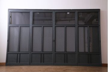 【W様ご成約品】ペイント家具　ラフジュ工房オリジナルガラス入り　市松模様がモダンなガラス戸(引き戸、建具)4枚組(R-030438)