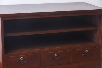 アンティーク家具　和モダン　ケヤキ材　葉ガラスが上品さを漂わせるタンスローボード(収納棚、リビングボード)(R-030442)