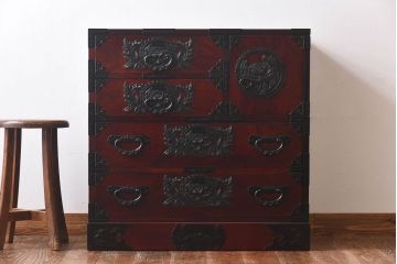 中古　仙台民芸箪笥(仙台箪笥)　欅産業　KC-27　拭き漆塗り　片開帳箪笥(小引き出し)(定価約32万円)(R-030443)